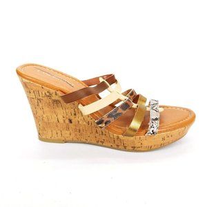 Lane Bryant‎ Womens Strappy Wedge Cork Midsole High Heel Slide Sandals Multi 8W